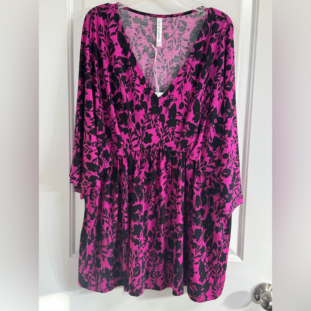 Dear Scarlett Pink and Black Floral Tunic Top